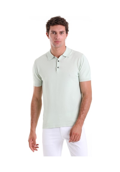 Hatemoğlu Su Yeşili Comfort Fit Düz Polo Yaka Rayon Triko Tişört Yeşil