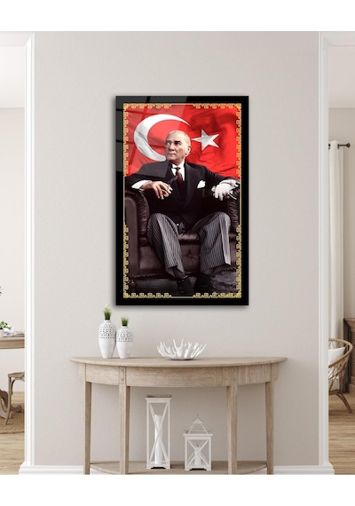 Atatürk Portre Ve Türk Bayrağı Cam Tablo Modern Ev Ofis Salon Hediyelik Büyük Tablo Duvar Dekoru16
