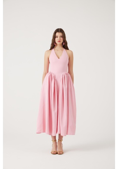 Holly Lolly Boyundan Bağlamalı Bele Oturan Uzun Ophelia Elbise Pembe