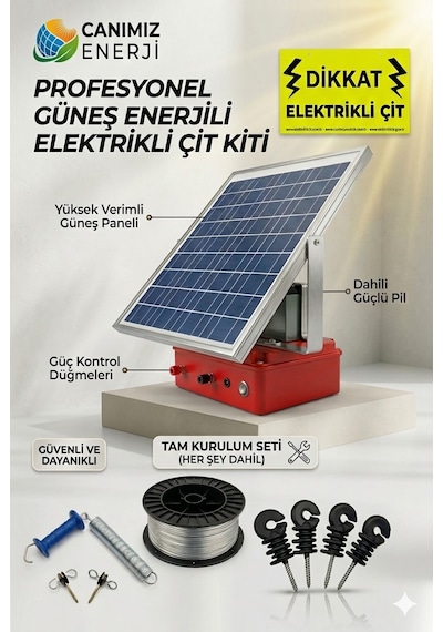 Güneş Enerjili Elektrikli Çit Mega Paketi 8-10 Dönüm 1000m Tel Full Set 25w Panel 24ah Jel Akü