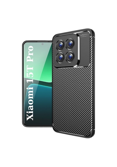Xiaomi 15t Pro Uyumlu Silikon Kılıf Karbon Desenli Darbe Emici Autofocus Kapak - Siyah Siyah