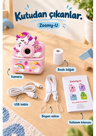 Sevimli Dijital Çocuk Fotoğraf Makinesi Video Kayıt Ve Fotoğraf Anında Baskılı Termal Resim Kağıt Baskılı Yazıcı