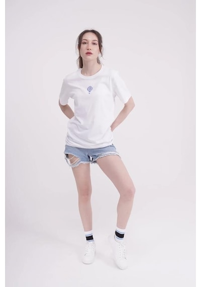 The Socks Company 23scts240u Uçan Balon Nakışlı Bisiklet Yaka Beyaz Tshirt 001