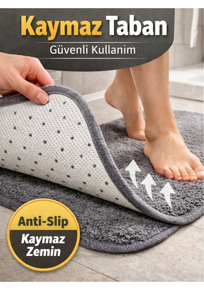 Kaymaz Tabanlı 2 Li Banyo Paspas Seti Yıkanabilir, Su Emici, Toz & Leke Tutmaz Oval Klozet Takımı Kamel