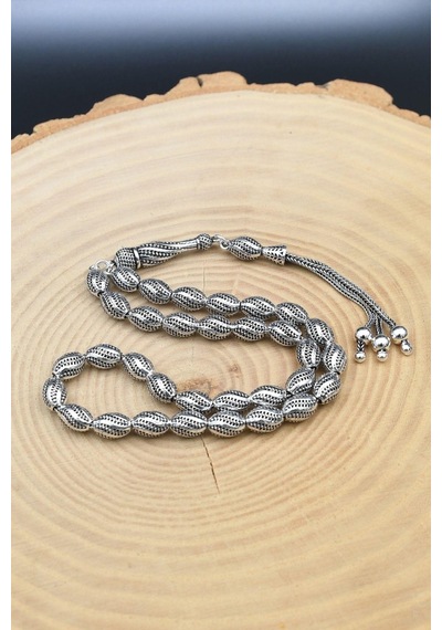 Erkek 925 Ayar Gümüş Kalem Işçilikli Oksitli Tesbih Orta Boy -22 Gr- 901352 Gümüş