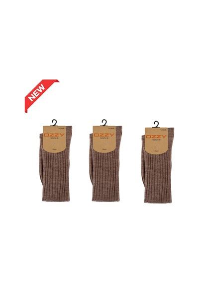 Ozzy Socks 3 Lü Kışlık Kadın Yünlü Uyku Çorabı Soft Touch Kahverengi Renk Isı Tutucu Çorap Kahverengi