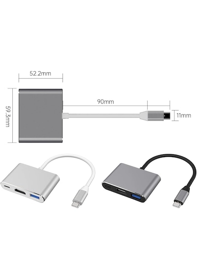 3-in-1 Type-c Çoklayıcı Adaptör Usb-c To Hdmı + Usb 3.0 + Pd Şarj Laptop, Apple Uyumlu MacBook , Tablet Ve Telefon Dönüştürücü Hub