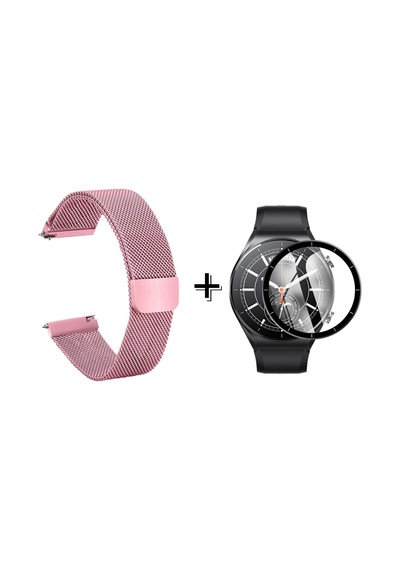 Forzacase Xiaomi Watch S1 İçin Metal Mıknatıslı Kordon Kayış + Ekran Koruma Filmi - Fc096 Pembe