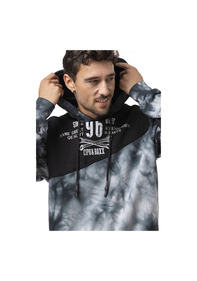 Cipo & Baxx Erkek Hoodie Sweatshirt Modern Baskılı, Kapüşonlu Sweatshirt Cl593 Siyah