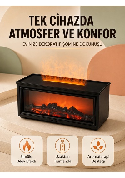 Alev Efektli Hava Nemlendirici Aromaterapi Difüzörü Uzaktan Kumandalı 250 Ml