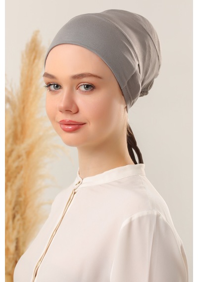 Melodi Scarf Tesettür Silikonlu Kaymaz Bone - Likralı Bağlamalı Bone - Sıkmayan Rahat Nefes Alan Kumaş Koyu Gri
