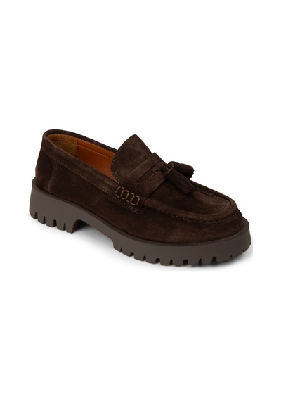 Deery Kadın Hakiki Süet Kahverengi Püsküllü Loafer - 02035zkhvc01 Kahverengi