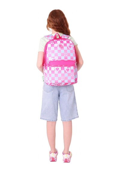 Kaukko Nature Kız Çocuk Üç Bölmeli Pembe Dama Ve Kalp Desenli Okul Sırt Çantası - K1788 Pembe