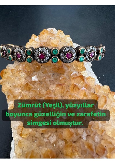 Otantik Yakut Zümrüt Ve Zirkon Taşlı 925 Ayar Gümüş Bileklik