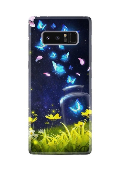 Samsung Galaxy Uyumlu Note 8 Kılıf Desenli Silikon Güzel Kılıf Neon Butterflys 1309