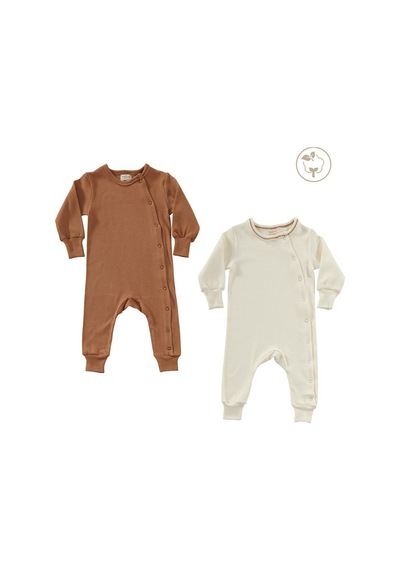 Tinylamb Spice Organik Bebek Tulumları - 2 Adet Kiremit Renk Bebek Tulumu Kiremit