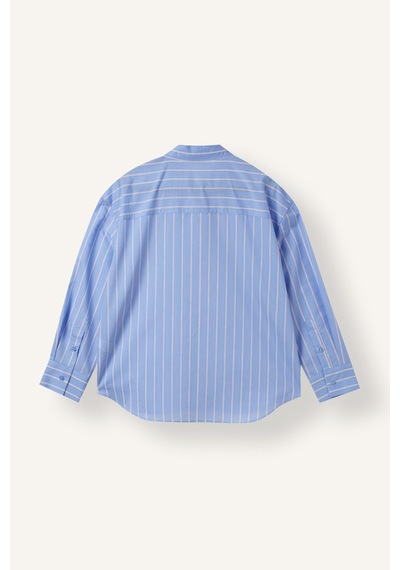Defacto Oversize Kravat Yaka Çizgili Poplin Uzun Kollu Gömlek I7958ax26aube553 Mavi-be553