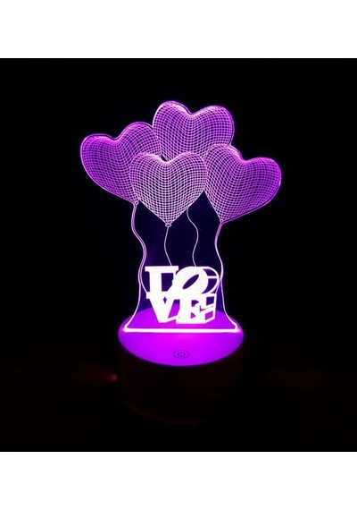 3d Dokunmatik Led Gece Lambası Pilli & Usb Bağlantılı Renk Değiştiren Masaüstü Kalp Love Şekilli Siyah