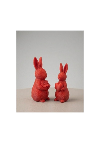 Dekoratif Dokulu 2'li Mini Tavşan Biblo Seti Çocuk Odası Aksesuarı - 9 Cm Ve 11 Cm