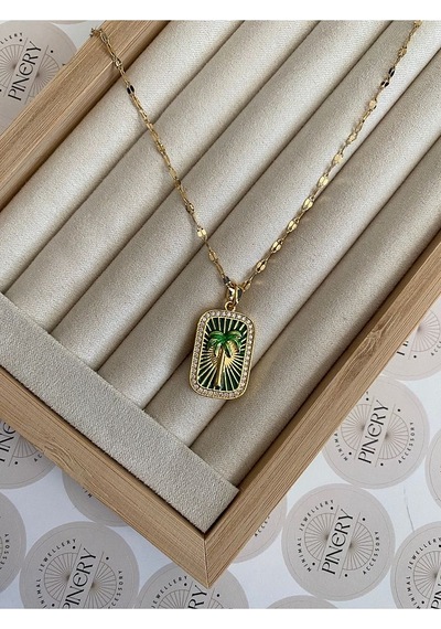 Pinery Jewels Palmiye Kararmaz Çelik Kadın Gold Kolye Altın