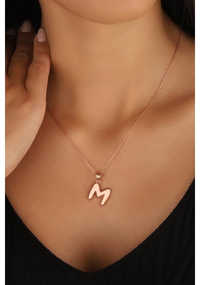 Taşsız Gümüş Bombe Harf Kolye - M Rose Gold