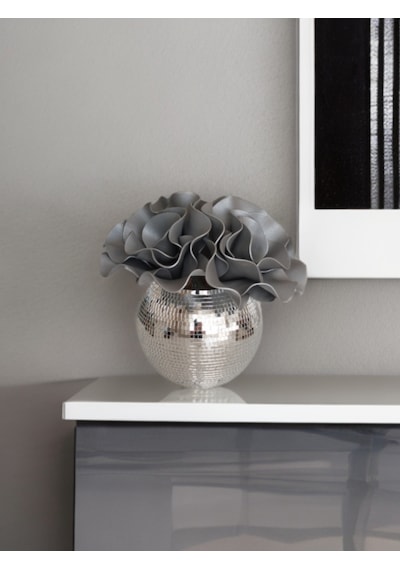 Işıltı Home Desing Aynalı Yuvarlak Cam Vazo Orta Boy Gri