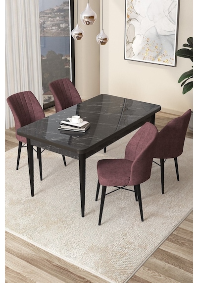Canisa Concept Arp Serisi 70x110 Sabit Mutfak Masası Takımı Siyah Mermer Desen Masa 4 Gül Kurusu Sandalye Masa Siyah/ Sandalyeler Gülkurusu Canisa Concept Arp Serisi 70x110 Sabit Mutfak Masası Takımı Siyah Mermer Desen Masa 4 Gül Kurusu Sandalye Masa Siyah/ Sandalyeler Gülkurusu