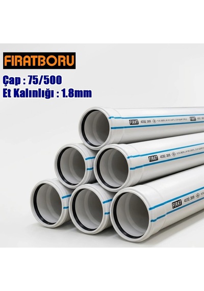 Fırat 75/500mm Pvc Atık Su Borusu, 1.8mm Et Kalınlığı, 1 Adet