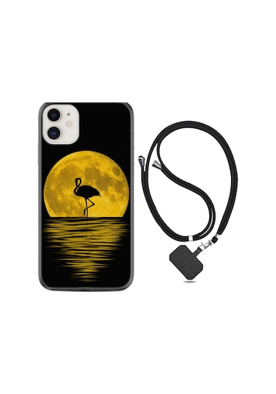 Apple Uyumlu iPhone 13 Mini Kılıf Boyun Askılı Ay ve Flamingo 1775