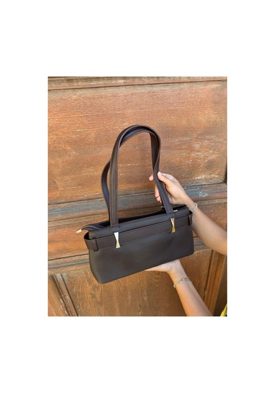 Just Polo Kadın Gold Aksesuarlı Kemer Detaylı Şık El Çantası Shopper Ebat : 14 X 30 Cm Kahverengi