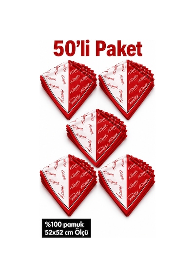 Herşeynota 50 Li Kırmızı Beyaz Atatürk İmzalı Fular Seti %100 Pamuk 52x52 Cm Okul Tören Etkinlik Gösteri Çok Renkli