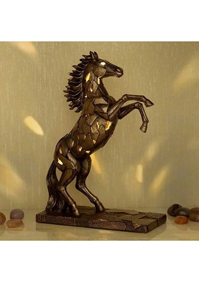 Veronese Bronz Renk Işıklı Şahlanmış At Figürü 28cm