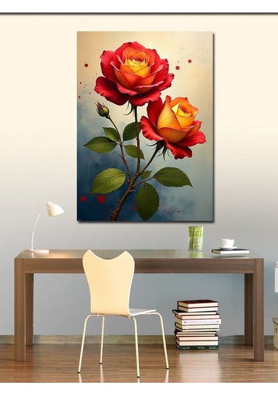 Kanvas Tablo Kırmızı Ve Sarı Gül Buketi 100cmx140cm