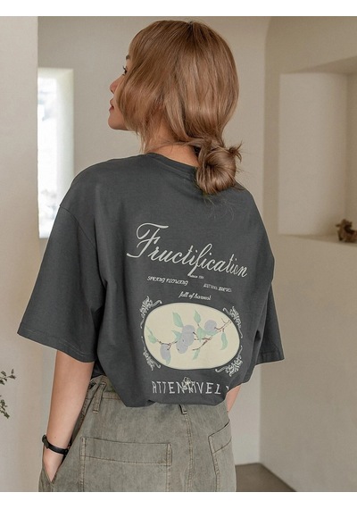 Flood Of Style Kadın Füme Fructification Baskılı Oversize T-shirt Gri