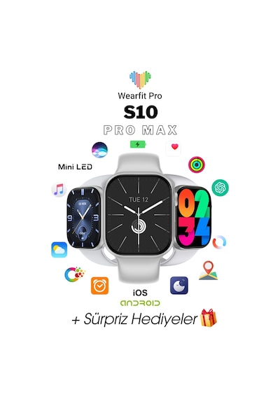 Wearfitpro Wearfit S10 Pro Max 7 Kordonlu Akıllı Kol Saati Miniled Ekran Gri 45mm