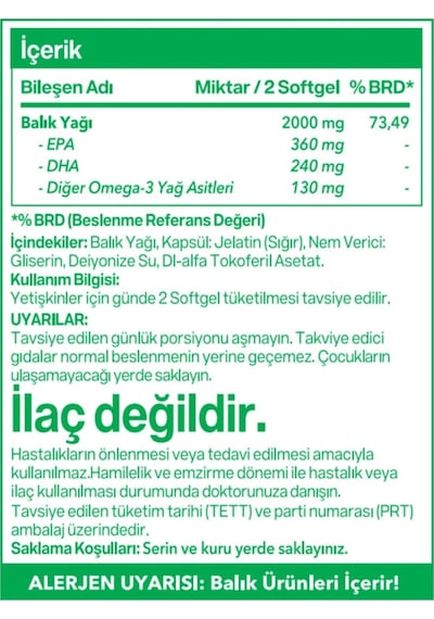 Omega 3 Yüksek Epa Dha 1000 Mg Balık Yağı 100 Softjel