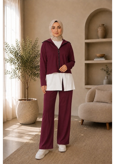 Unika Boutique Kadın Oysho Fermuar Detaylı 3 Lü Takım bordo