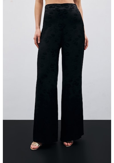 Sateen Bol Paça Desenli Pantolon - Siyah-135710 Siyah