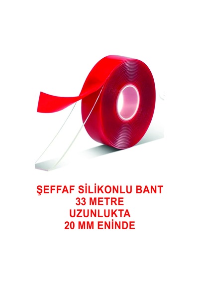 Çift Taraflı İçi Şeffaf Silikonlu Bant 33 M. Uzunlukta 20 Mm - 2 Cm Ebatında
