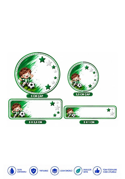 Okul Etiketi Kalem Defter 235 Adet Kişiye Özel İsim Yazılabilen Sticker Futbol Temalı Yeşil Beyaz Yeşil - Beyaz