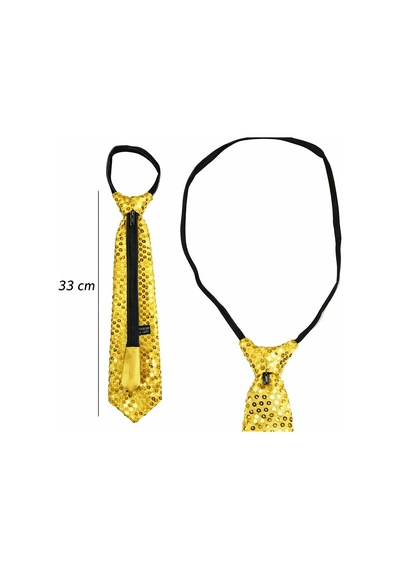 Altın Renk Pul Payetli Işıltılı Parti Kravatı 33 Cm - Elm-01-763808