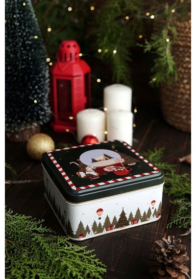 Winter Sphere Desenli 2'li Metal Saklama Kabı Seti, 1,9 Lt + 1,1 Lt