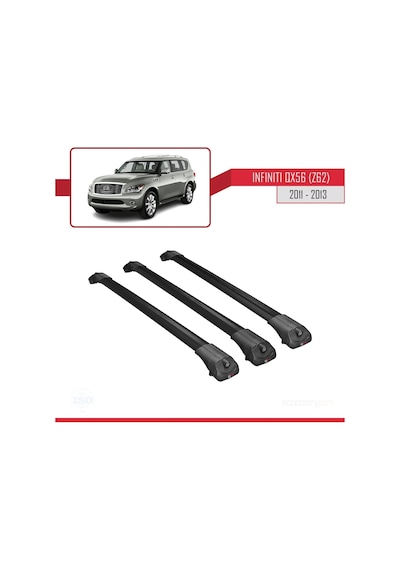 Infiniti Qx56 Z62 2011-2013 Arası İle Uyumlu Ace-1 Ara Atkı Tavan Barı Siyah 3 Adet Bar