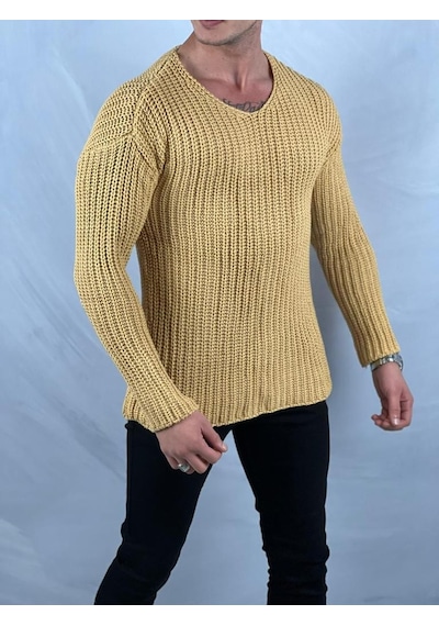 Modefendi Yüksek Kalite Çelik Örme Oversize Kazak Sarı