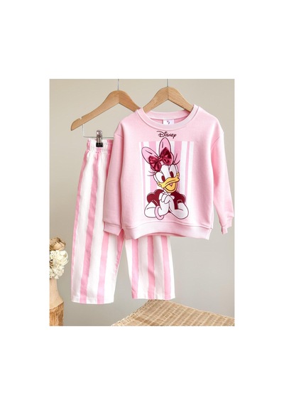Unıcorn Barbosa Sweatshirt Ve Canvas Dokuma Pantolon Kız Çoçuk Takım Pembe