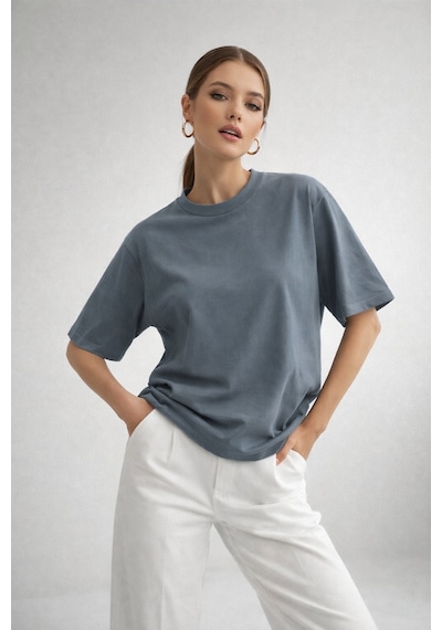 Kadın Füme %100 Pamuk Oversize Basic Tişört Rahat Kalıp Relaxed Bisiklet Yaka T-shirt Füme Kadın Füme %100 Pamuk Oversize Basic Tişört Rahat Kalıp Relaxed Bisiklet Yaka T-shirt Füme