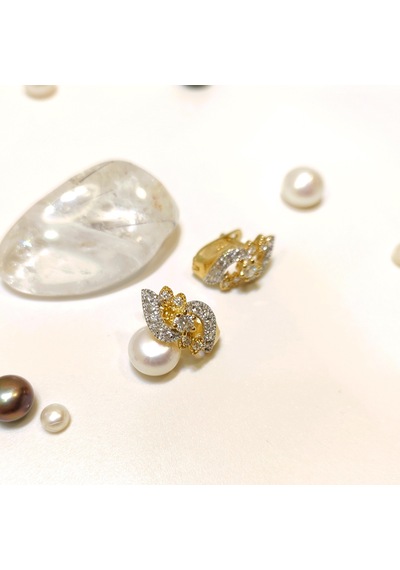 15mm Taşlı Küpe 14 Ayar Altın