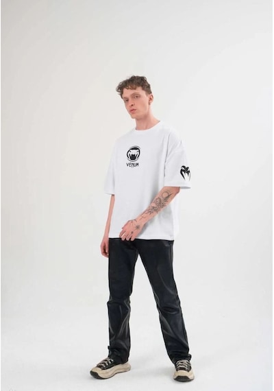 Erkek Kısa Kol Tişört Göğüs Ve Kol Bisiklet Yaka Baskılı T-shirt - Beyaz