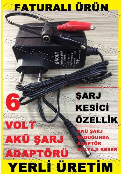 6 Volt Kuru Tip Aküler için Şarj Kesicili Adaptör Şarz Cihazı