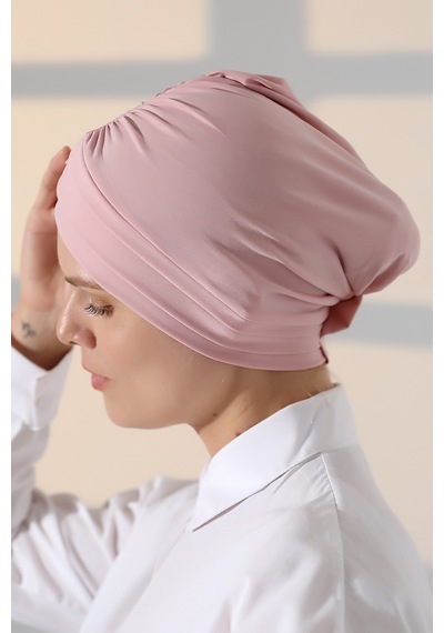 Çapraz 3 Bantlı Çift Taraflı Kadın Tesettür Bone Pembe Pembe